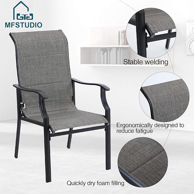MFSTUDIO 5 PCS Patio Dining Set Outdoor Table and Chairs Set for 4, Square Metal Table with 4 Pieces Textilene Patio Dining Sling Chair, Outdoor Dining Table and Chairs Set for Patio