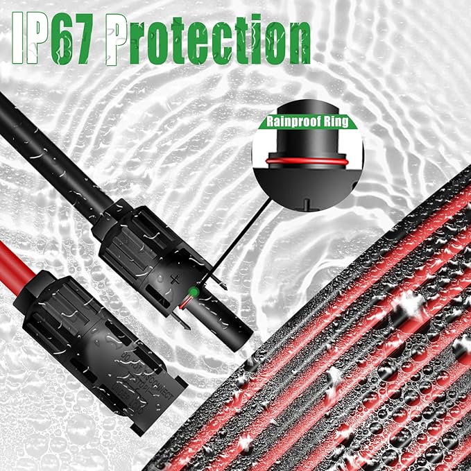 Twin Wire 70FT Solar Extension Cable - 10AWG (6mm²) Solar Panel Connector, with IP67-Male/Female Solar connectors for Outdoor Automotive RV Boat Marine Solar Panel- Black & Red