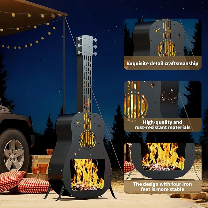Chiminea Outdoor Fireplace,Wood Burning Chimenea with Chimney,Metal Chiminea Fire Pit for Outside Patio