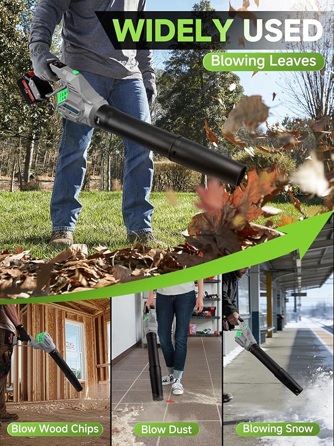 JEGSHIN Leaf Blower Electric Cordless Leaf Blower with 2 * 21V Batteries and Charger, 4 Speed Mode, Lightweight Leaf Blowers for Blowing Leaves, Lawn Care, Patio Cleaning and Dust