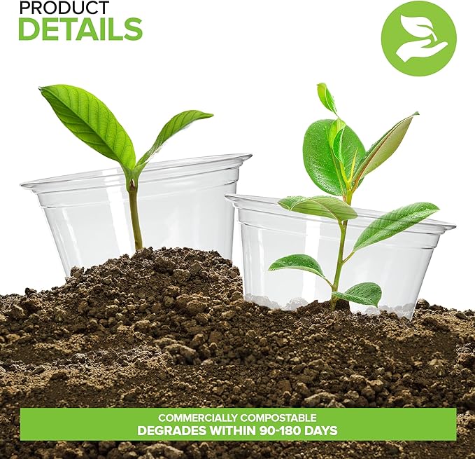 Stock Your Home 9 oz Clear Commercially Compostable Cups with Lids and Straws Set of 400, Eco Friendly Disposable Cups
