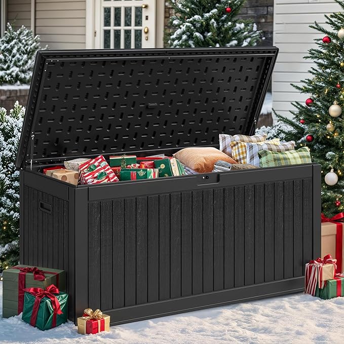 YITAHOME 260 Gallon Large Deck Box with Divider & Side Handles, Outdoor Double-Wall Storage for Patio Furniture Cushions, Garden Pool Accessories, Water Resistant & Lockable