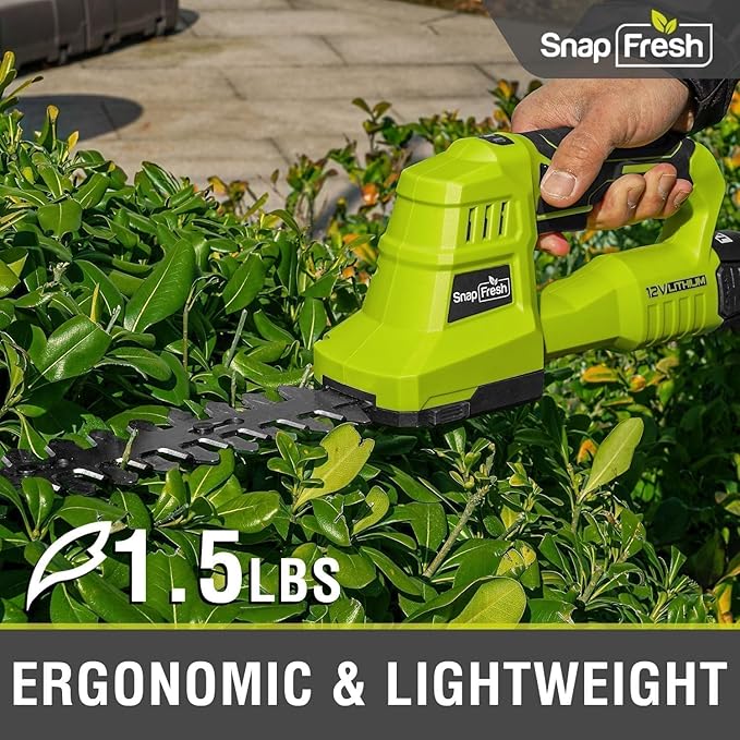 SnapFresh 12V Cordless Grass Shears & Hedge Trimmer, 2 in 1 Handheld Bush Trimmer & Grass Cutter with 2.0Ah Battery & Charger Included, Lightweight Electric Shrubbery Trimmer for Garden & Lawn