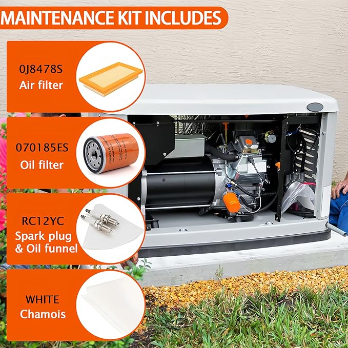 6485 Maintenance Kit for 16-26kW Air Cooled Standby Generators (999cc Engine) | Scheduled Maintenance Value Pack with 070185E Oil Filter, 0J8478S Air Filter, RC12YC Spark Plugs | 1-Year Warranty