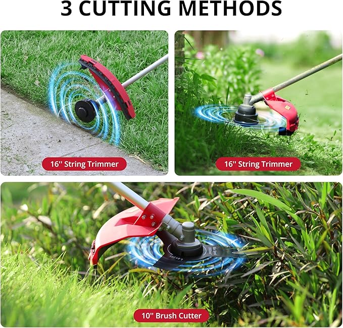 2-in-1 Gas Brush Cutter & String Trimmer, 26cc 2-Cycle Weed Wacker with 16" Cutting Path & 10" Metal Blade, Gas Powered Grass Trimmer for Thick Brush, Overgrown Weeds & Lawn Maintenance