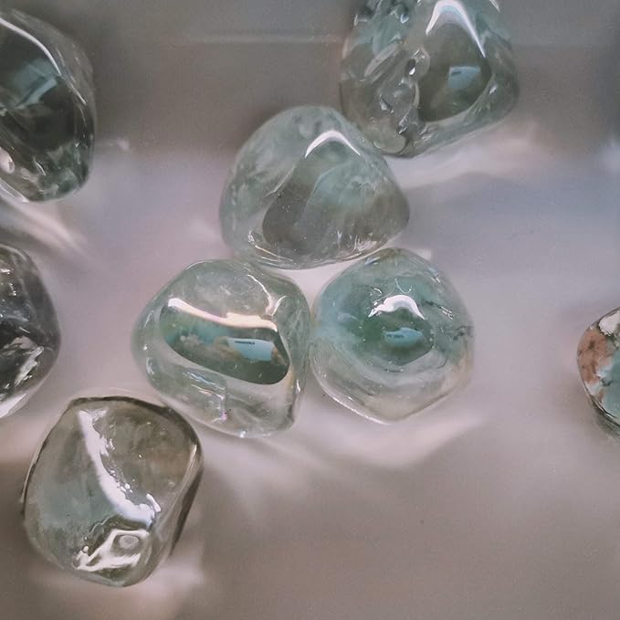 Fire Glass Diamond 1 Inch Fire Pit Glass Rocks for Propane or Gas Fire Pit (20 Pounds Crystal White) Gift Package