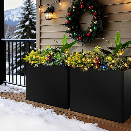 FENCY Metal Rectangular Planter Box Large Planters for Outdoor Plants, Rectangular Tall Planters for Outdoor Plants with Drainage Holes (35.4" L x 9" W x 25.6" H)