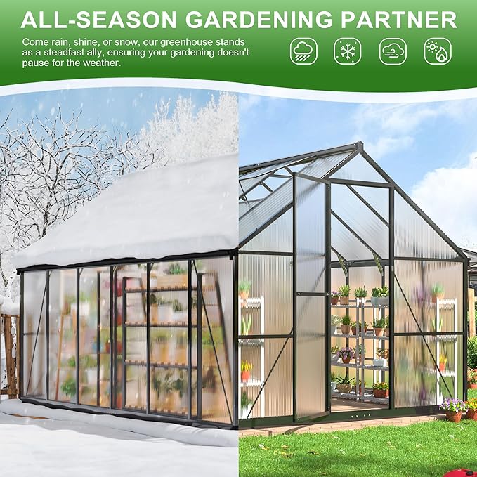 Polar Aurora 8x12 FT Greenhouse for Outside, Quick Aluminum Assembly Structure Polycarbonate Green House, Walk-in Greenhouses with 2 Ventilated Windows, Green Houses for Outdoors Backyard Garden