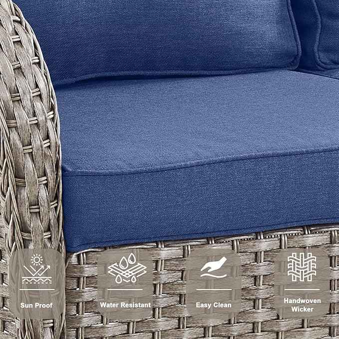 Belord 6 Pieces Wicker Patio Conversation Sets with Outdoor Swivel Rocker Chairs and Loveseat Glider Chair, All-Weather Rattan Furniture Set for Patio Deck Sunroom Backyard