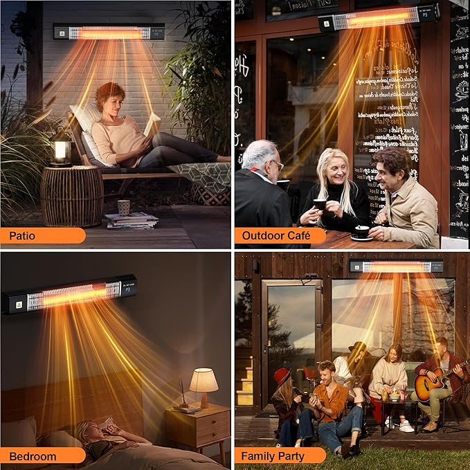 Outdoor Heater,1500W Patio Heater,Garage Heaters with Remote,3 Power Settings,24H Timer,Quiet Operation, Overheat & Waterproof Protection,Electric Wall Heaters for Indoor,Shop,Porch,Backyard,Basement