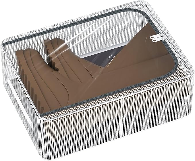 Stackable Storage Boxes with Clear Lids, 16-Inch Closet Storage Bins with Metal Frame for Shoe, Boot, ﻿Sneaker (1 Pack)