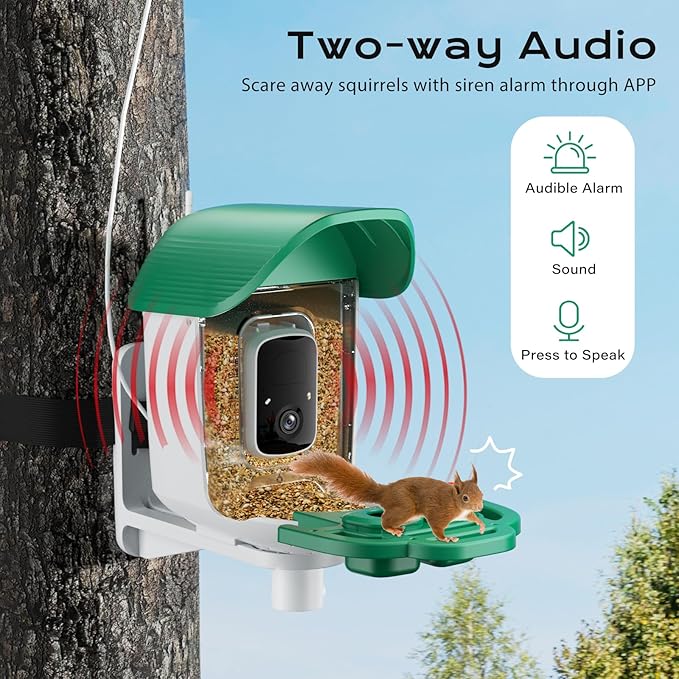 Bird Feeder with Camera, Solar Powered Outdoor Birdhouse, 2K HD AI Smart Identify Birds Species, Instant Motion Detection & Alerts, Capture BirdVideo, Gifts for Mom Dad and Bird-Lovers(Green)