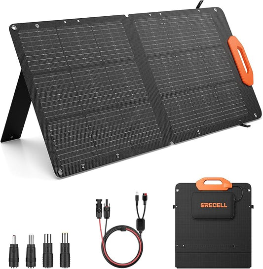 GRECELL 100W Solar Panel, 21.5V Portable Foldable Solar Panel 24% High Efficiency with Fast Charger and Adjustable Kickstand for Power Station, Solar Cell Charger for Outdoor Camping RV Van Travel