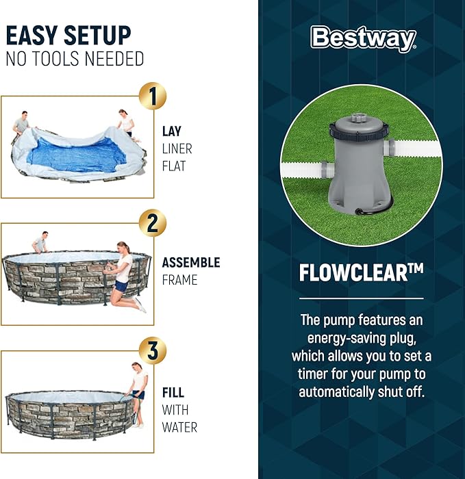 Bestway Steel Pro MAX 12' x 30" Above Ground Pool, Round Metal Frame Outdoor Swimming Pool Set with Filter Pump & Type I Cartridge, Stone Print