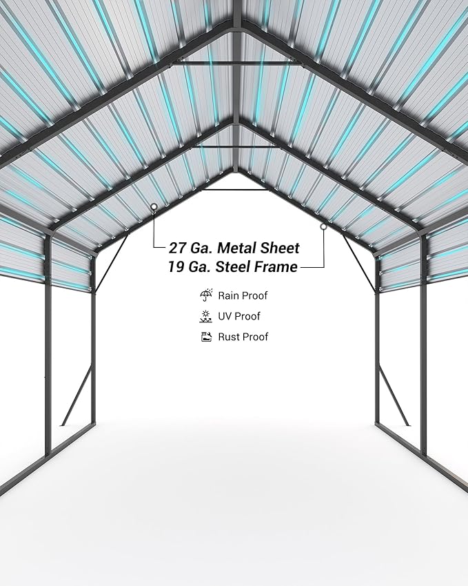 13x16 FT Metal Carport Heavy Duty Car Ports Reinforced Frame, Galvanized Steel Roof and Enhanced Base All-Weather Outdoor Shelter for Cars, Bass Boats, Full-Sized Pickup Trucks, Tractors