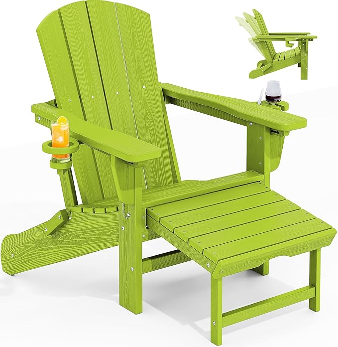 KINGYES Folding Adjustable Adirondack Chair with Ottoman, Apple