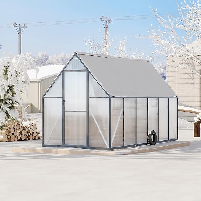 Polycarbonate Greenhouse for Outdoors, Large Walk-InGreenhouse with Quick Setup Structure and Roof Vent, Greenhouse with Ventilation