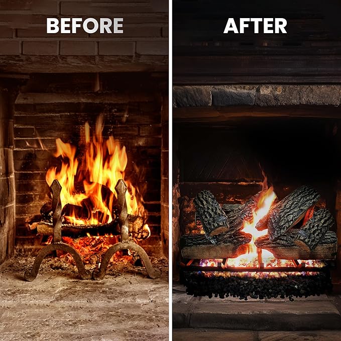30" Premium Gas Logs - Safety Pilot Light Kit Included - for Liquid Propane Vented Fireplaces - Blazing Oak Design (Logs + Safety Pilot Light Kit)