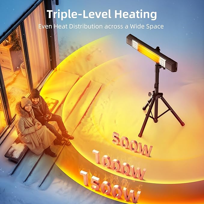 1500W Patio Heater,Outdoor Heater,with Remote, 24H Timer,3 Heat Levels,Waterproof,Overheat Protection,Wall Mounted/Tripod Electric Infrared Heaters for Garage, Backyard,Basement, Balcony,Porch