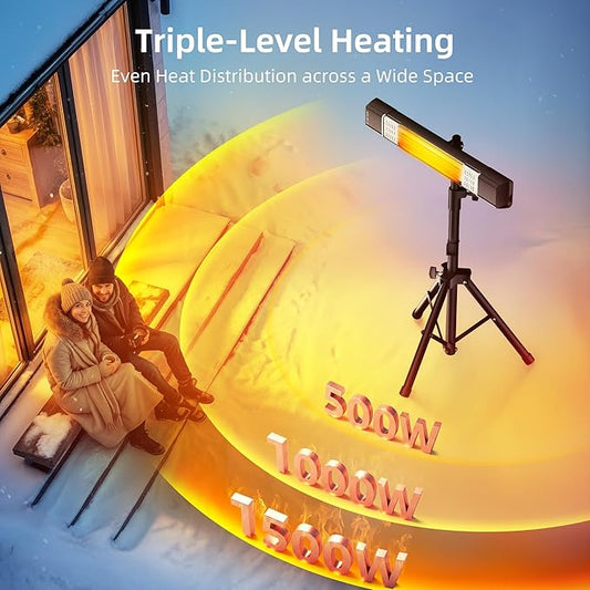 1500W Patio Heater,Outdoor Heater,with Remote, 24H Timer,3 Heat Levels,Waterproof,Overheat Protection,Wall Mounted/Tripod Electric Infrared Heaters for Garage, Backyard,Basement, Balcony,Porch
