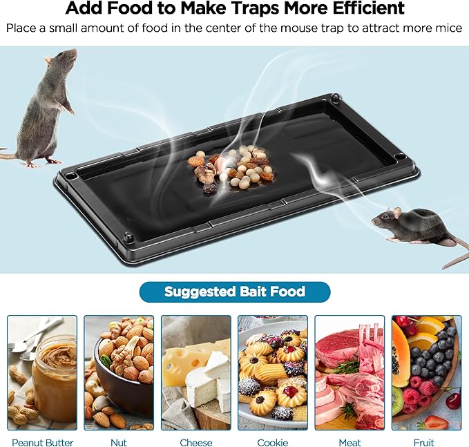 Glue Traps for Mice 12 Pack, Mouse Rat Taps, Extra Strength, Pre-Baited Adhesive Sticky Boards, Heavy Duty Glue Traps for Snake, Lizard, Insect, Safe Home Pest Control