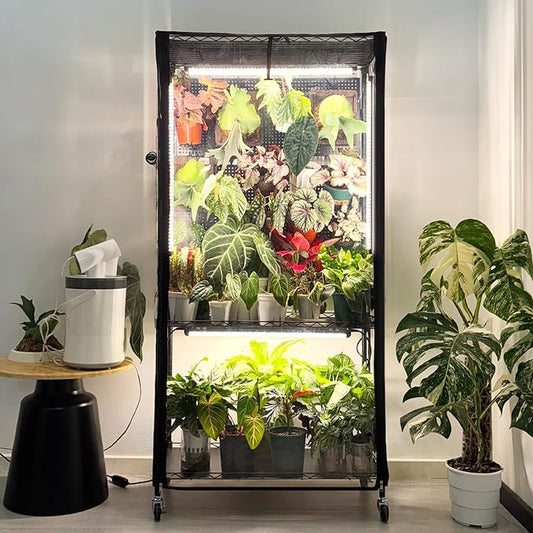 Bstrip Indoor Greenhouse Cabinet with Pegboard, Indoor Greenhouse with 4 Pack 96W Full Spectrum Grow Light for Indoor Plant, Foliage Plants, 29.5"x13.8"x59"