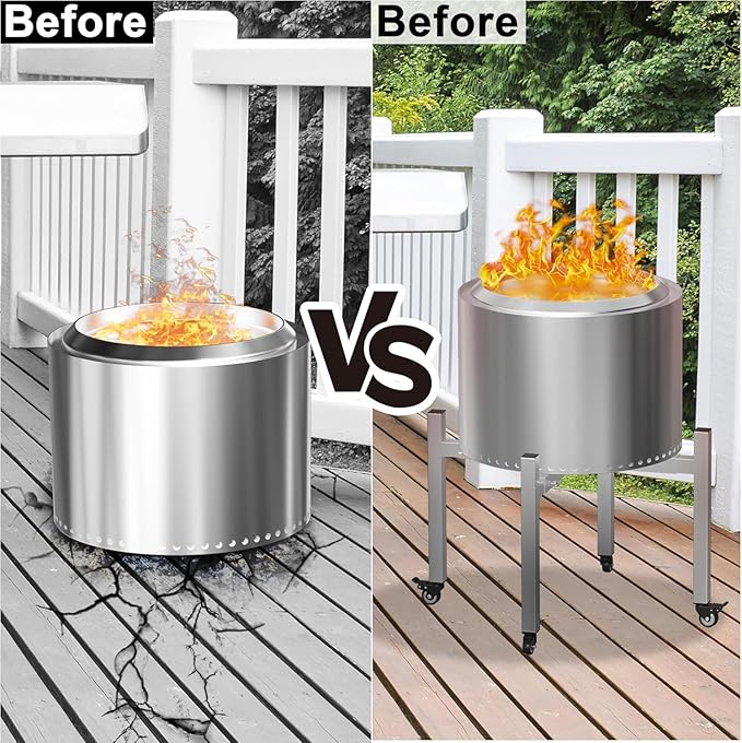 BBQ-PLUS 15-27 inch Universal Firepit Stand with Wheels for Solo Stove Bonfire Yukon Ranger 2.0 and Other 15~27" Outdoor Fire Pits,Adjustable Fireplace Accessory for Camping Outdoor