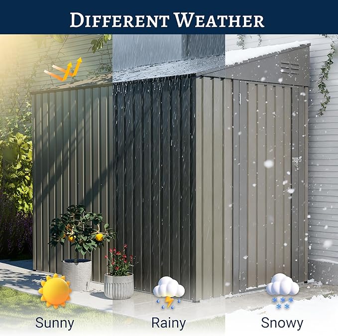 4x7 FT Outdoor Storage Shed Lean to Shed,Metal Shed W/Lockable Door & Air Vent,All Weather Waterproof Garden Tool House W/Reversible Installation,for Backyard,Patio,Lawn,Olive Gray