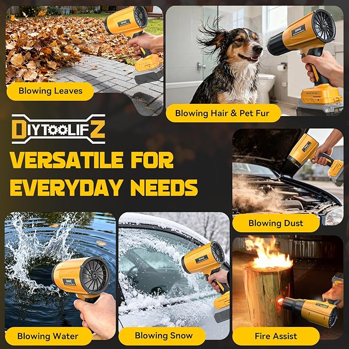 DIYtoolifz 800,000RPM Cordless Leaf Blower Compatible with Dewalt 20V (Tool Only), Brushless Motor, Adjustable Speed, Lightweight Portable Electric Blower for Car, Patio, Garden (Without Battery)