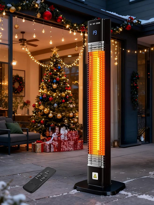 YEW Outdoor Electric Patio Heater, 1500w Infrared Heaters with Remote, 24H Timer, 3 Heat Levels, Waterproof, Quiet, Tip-Over Protection, Portable Space Heaters for Indoor Garage,Balcony,Backyard,Porch