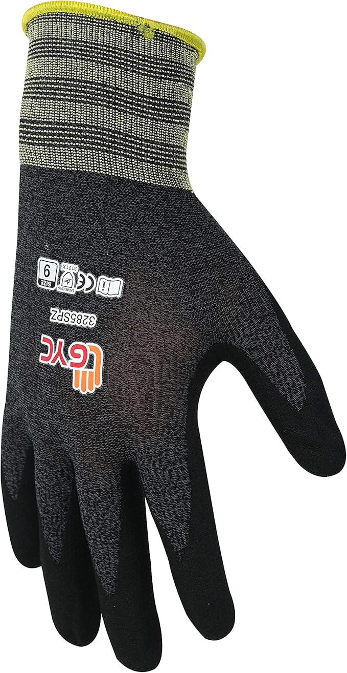 GYC Gloves, Sanitized, DIY Gardening, Super Slim Water-based PU ECO Micro Finish Safety Work Gloves - 10 Pairs Pack - Comfortable Grip, Anti-Slip (3285SPZ / SIZE 7 - Small)