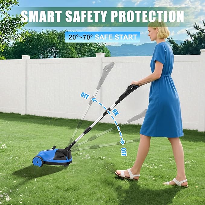 AZZUNO 8.3" Electric Cordless Lawn Mower: 20V Push Brush Cutter with 3-Position Height Adjustment, Brushless Compact Walk Behind Weed Wacker Eater for Small Garden Yard, 3.0Ah Battery and Charger
