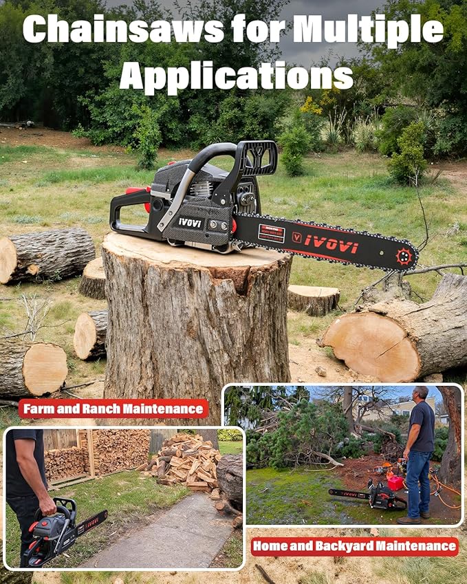 IVOVI 63CC Gas Chainsaw 20 Inch & 18 Inch Bar - 3.7HP 2-Cycle Gas Chain Saw with Easy Start, Anti-Vibration for Forest Logging, Wood, Orchards and Ranches Cutting Use