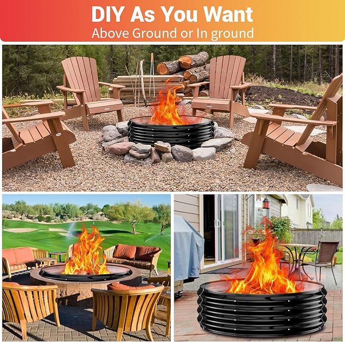 48 Inch Large Outdoor Fire Pit Ring,Heavy Duty High Heat Resistant Wood Burning Firepit for Outside,12" Tall,Galvanized Steel Outdoor Fireplace & Fire Pits Bowl for Backyard Bonfire, Patio,Camping