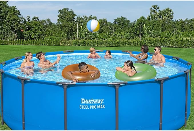 Bestway Steel Pro MAX 15’ x 48" Above Ground Pool, Round Metal Frame Outdoor Swimming Pool for Backyard, Blue, Pool ONLY