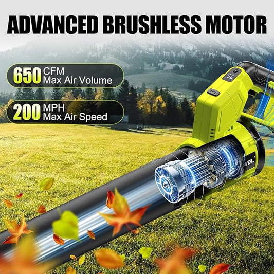 SILVEL Leaf Blower, 650CFM (200MPH) High Power Brushless Turbo, 24V Cordless Electric Blower with 2x6.0Ah Battery and Charger Lightweight for Lawn Care, Patio Cleaning, Fallen Leaves and Dust