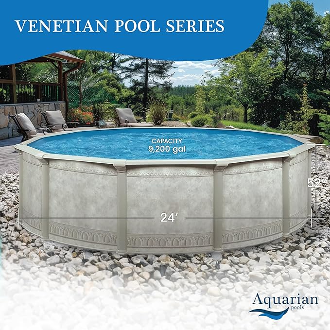 Aquarian Steel-Frame Above-Ground Pool Kit w/Pump & Leaf Skimmer, Venetian, 24'