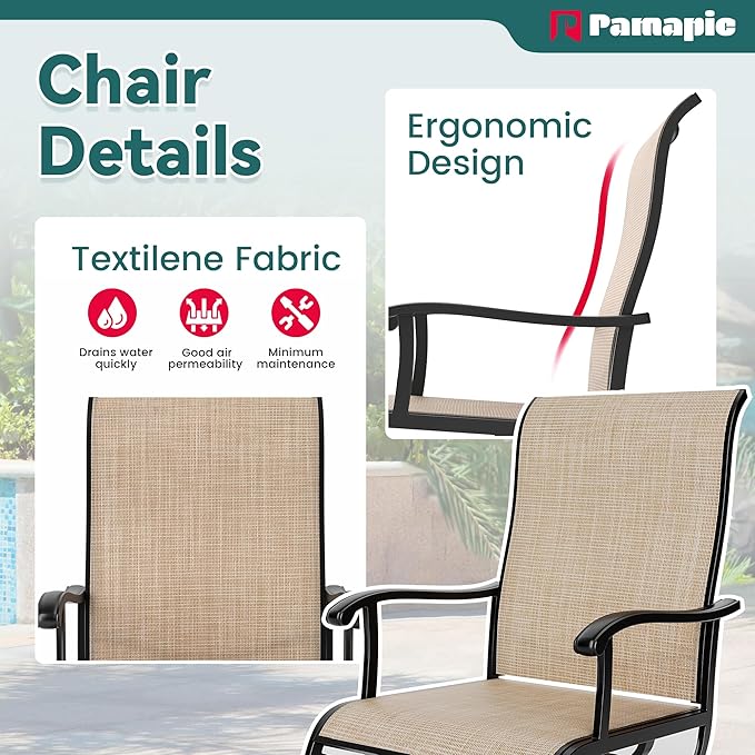Pamapic 5-Piece Outdoor Dining Set, Patio Dining Set for 4, Outdoor Table and Chairs, All-Weather Outdoor Patio Set with Textilene Swivel Chairs for Garden, Poolside, Deck，Beige