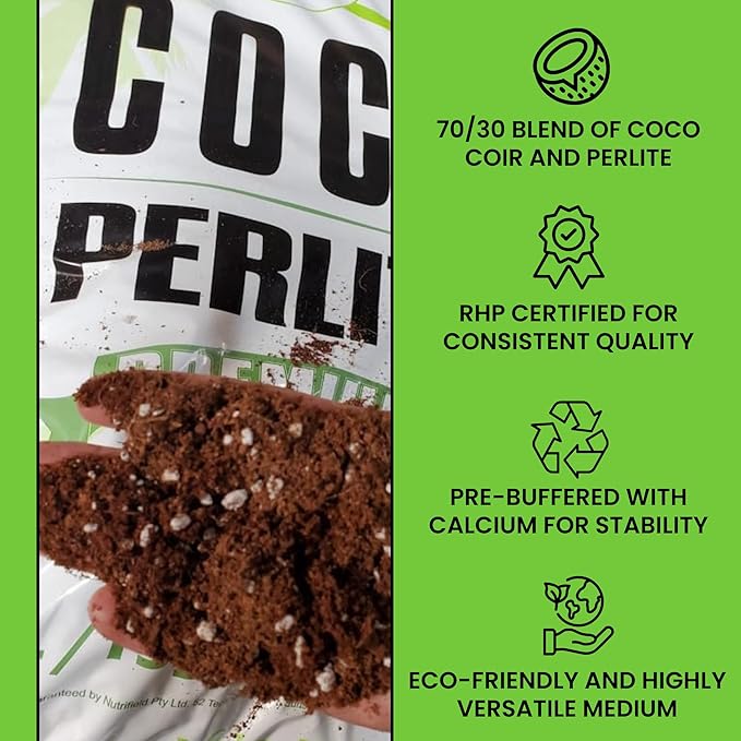 Nutrifield Coco Coir Perlite Mix, 50 Liter Bag- 70/30 Blend - Pre Buffered with Calcium, Organic Coconut Coir & Perlite for Plants - Garden Soil for Hydroponic, Indoor - Outdoor Garden & House Plant