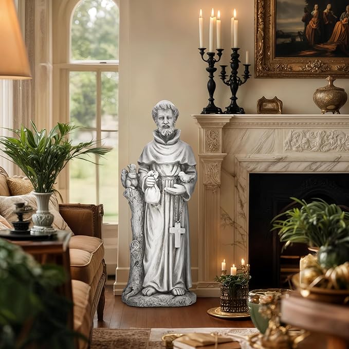 Ultym St Francis Garden Statue, 31" Saint Francis Catholic Outdoor Statues, Large Religious Christian Sculpture Deor for Prayer and Meditation, Patron Saint of Animals Patio in Durable MGO Stone