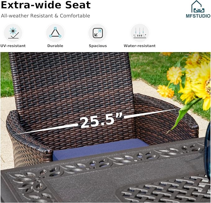 MFSTUDIO 7 Pieces Patio Wicker Outdoor Rattan Dining Furniture Set for 6, Outdoor Furniture Rectangular Dining Table and Chairs Set, Patio Wicker & Metal Dining Set for 6 and Chairs