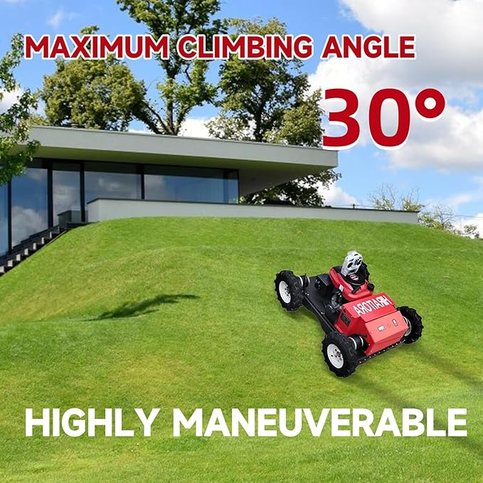 Remote Control Lawn Mower, Basic Edition – 7.5HP Gas Engine, 30° Hill Climbing, 4WD Compact All-Terrain Grass Cutter for Farm & Orchard (Crawler Track Version)