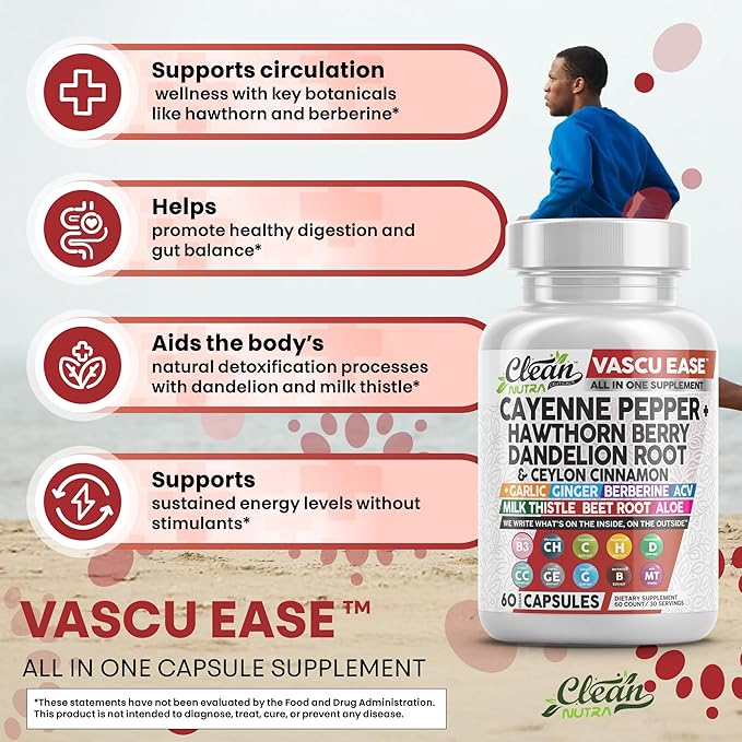 Clean Nutra Cayenne Pepper Capsules Supplement with Hawthorn Berry, Dandelion Root, Ceylon Cinnamon, Garlic, Ginger, Berberine, Apple Cider Vinegar, Milk Thistle, Beet Root, Aloe Vera Pills & More