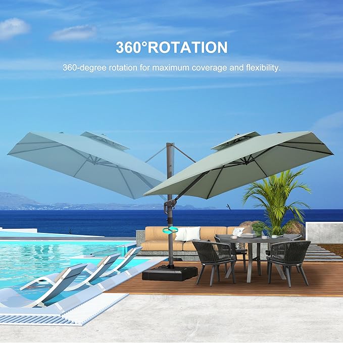 PURPLE LEAF 10 FT Cantilever Umbrella Outdoor Patio Umbrella, Large Offset Square Umbrella, Windproof Heavy Duty Hanging Outside for Patio, Mint Green