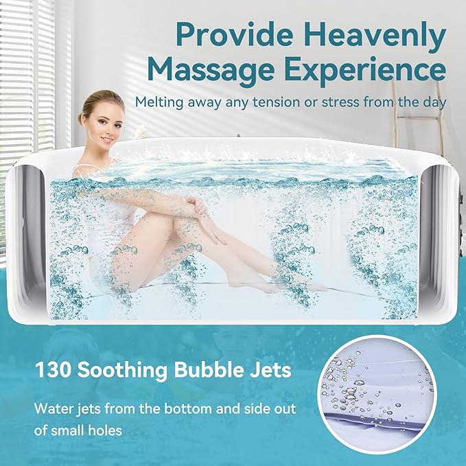 4-6 Person Inflatable Hot Tub, Large Polygon Portable Blow Up Hot Tub, 77” X 25”Leak-Proof PVC Outdoor Spa with 130 Air Jets, Insulated Cover