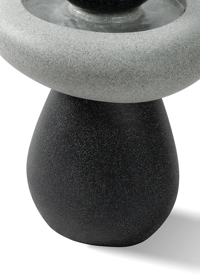 Puulye 24.02" H Outdoor Water Fountain Made with Eco-Friendly Recyclable Materials, Polyethylene Rock Waterfall Outdoor Fountain, Garden Decor with LED Light & Pump for Patio, Backyard