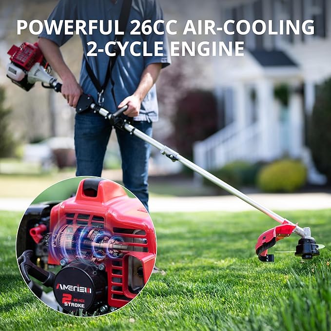 2-in-1 Gas Brush Cutter & String Trimmer, 26cc 2-Cycle Weed Wacker with 16" Cutting Path & 10" Metal Blade, Gas Powered Grass Trimmer for Thick Brush, Overgrown Weeds & Lawn Maintenance