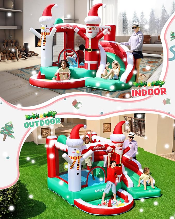 AirMyFun Christmas Theme Inflatable Bounce House, Independent Fan Rapid Expansion - Holiday Fun Magic, let Joy Jump into The House!