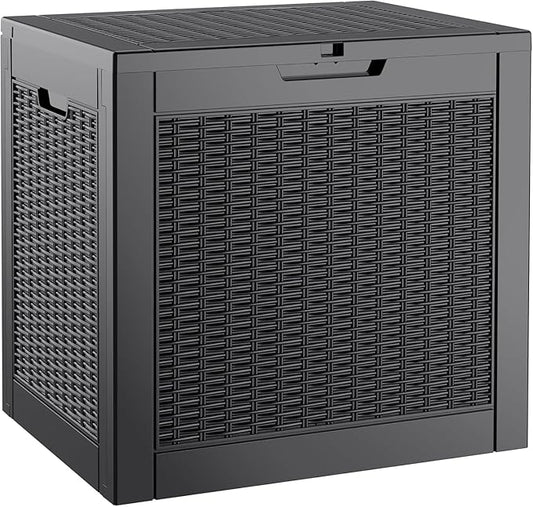 NUNU LAB 35 Gallon Outdoor Storage Box Waterproof, Outside Package Delivery Deck Boxes with Lockable Lid, Backyard Storage Bin For Garden Tools, Patio Cushions, Pool Accessories, Black