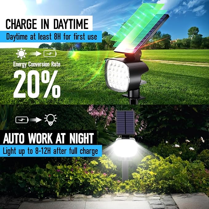 hyrion Solar Spotlight Outdoor Waterproof Ip65 23 LED 3 Lighting Mode 2-in-1 Solar Powred Yard Spot Lights for Garden Tree Law Pathway 6 Pack Cool White